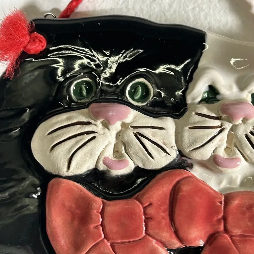Vintage Smoky Mountain Pottery Cat Wall Hanging Art Merry Christmas Kitten SMP